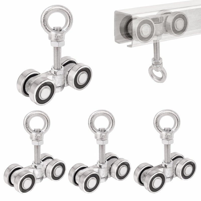 BiJun 4 Wheel Trolley Assembly Rollers - 650lbs Heavy-Duty Roller with M12 Bolt & Lifting Eye Nut - Fits 1-5/8" Wide/Taller Strut Channels (A2) - Image 1